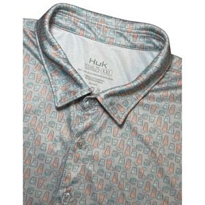 Huk Mens XXL Performance Polo Shirt Gray Novelty Drink Cocktail Print Fishing